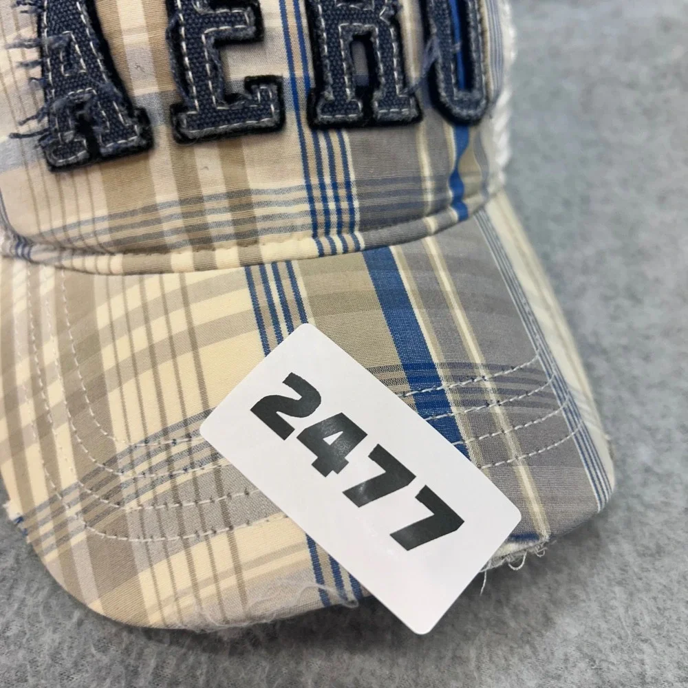 Aeropostale AERO Plaid Mens Blue Trucker Hat Distressed Snapback OSFM